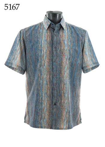 Bassiri Short Sleeve Button Down Casual Printed Men's Shirt -Vertical Abstract Pattern #5167