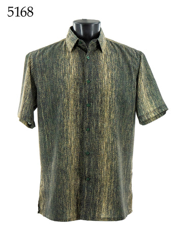 Bassiri Short Sleeve Button Down Casual Printed Men's Shirt -Vertical Abstract Pattern #5168
