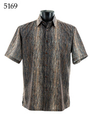 Bassiri Short Sleeve Button Down Casual Printed Men's Shirt -Vertical Abstract Pattern #5169