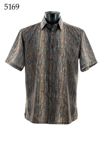 Bassiri Short Sleeve Button Down Casual Printed Men's Shirt -Vertical Abstract Pattern #5169
