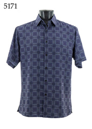 Bassiri Short Sleeve Button Down Casual Printed Men's Shirt -Squares Pattern #5171