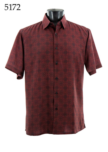 Bassiri Short Sleeve Button Down Casual Printed Men's Shirt -Squares Pattern #5172