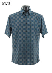 Bassiri Short Sleeve Button Down Casual Printed Men's Shirt -Squares Pattern #5173