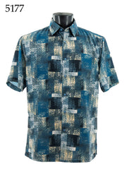 Bassiri Short Sleeve Button Down Casual Printed Men's Shirt -Squares Print Pattern #5177