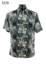 Bassiri Short Sleeve Button Down Casual Printed Men's Shirt -Squares Print Pattern #5178