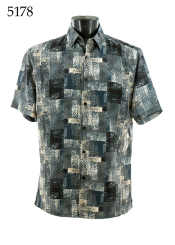Bassiri Short Sleeve Button Down Casual Printed Men's Shirt -Squares Print Pattern #5178