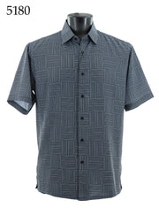 Bassiri Short Sleeve Button Down Casual Printed Men's Shirt -Dotted Lines Pattern #5180