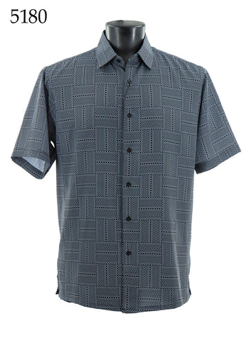 Bassiri Short Sleeve Button Down Casual Printed Men's Shirt -Dotted Lines Pattern #5180