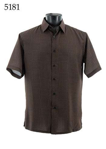 Bassiri Short Sleeve Button Down Casual Printed Men's Shirt -Dotted Lines Pattern #5181