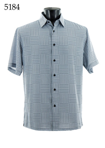Bassiri Short Sleeve Button Down Casual Printed Men's Shirt -Dotted Lines Pattern #5184