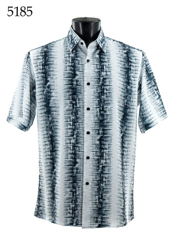 Bassiri Short Sleeve Button Down Casual Printed Men's Shirt -Vertical Ray Pattern #5185