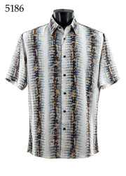 Bassiri Short Sleeve Button Down Casual Printed Men's Shirt -Vertical Ray Pattern #5186