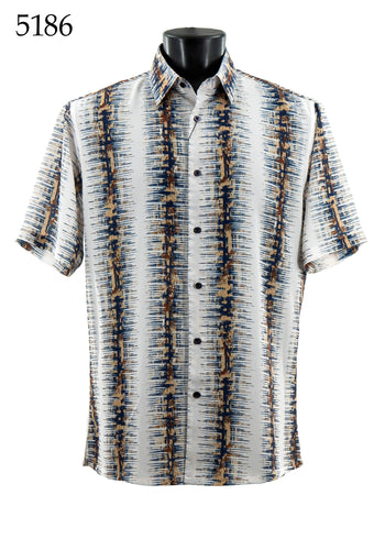 Bassiri Short Sleeve Button Down Casual Printed Men's Shirt -Vertical Ray Pattern #5186