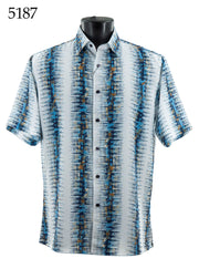 Bassiri Short Sleeve Button Down Casual Printed Men's Shirt -Vertical Ray Pattern #5187
