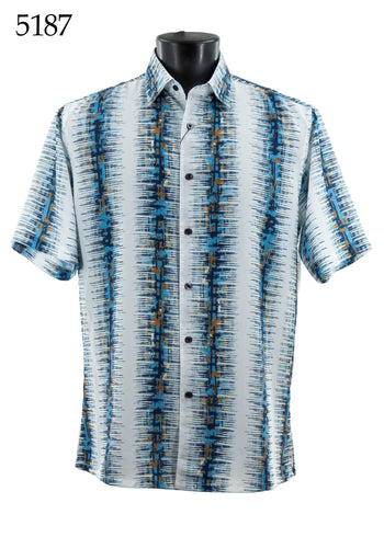 Bassiri Short Sleeve Button Down Casual Printed Men's Shirt -Vertical Ray Pattern #5187