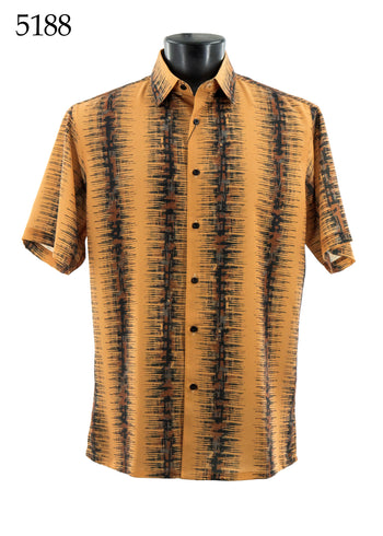 Bassiri Short Sleeve Button Down Casual Printed Men's Shirt -Vertical Ray Pattern #5188
