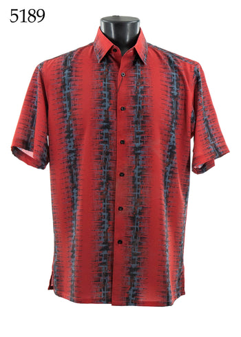 Bassiri Short Sleeve Button Down Casual Printed Men's Shirt -Vertical Ray Pattern #5189