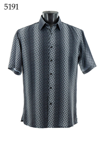 Bassiri Short Sleeve Button Down Casual Printed Men's Shirt -Cross Pattern #5191