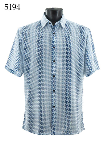 Bassiri Short Sleeve Button Down Casual Printed Men's Shirt -Cross Pattern #5194