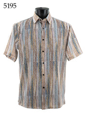 Bassiri Short Sleeve Button Down Casual Printed Men's Shirt -Diagonal Stripes Pattern #5195