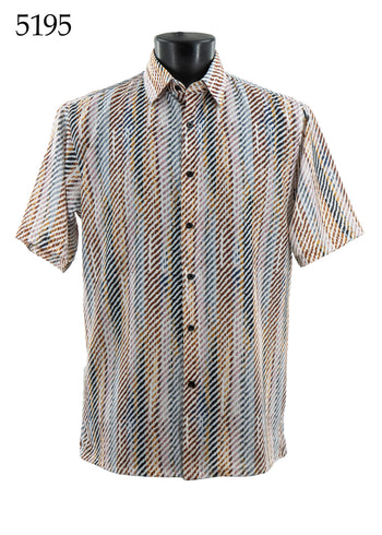 Bassiri Short Sleeve Button Down Casual Printed Men's Shirt -Diagonal Stripes Pattern #5195