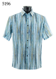 Bassiri Short Sleeve Button Down Casual Printed Men's Shirt -Diagonal Stripes Pattern #5196