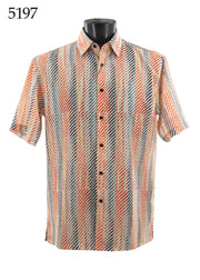 Bassiri Short Sleeve Button Down Casual Printed Men's Shirt -Diagonal Stripes Pattern #5197