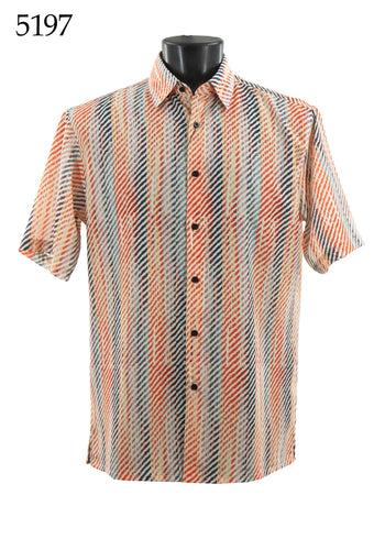 Bassiri Short Sleeve Button Down Casual Printed Men's Shirt -Diagonal Stripes Pattern #5197