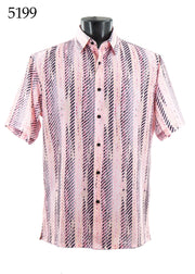 Bassiri Short Sleeve Button Down Casual Printed Men's Shirt -Diagonal Stripes Pattern #5199