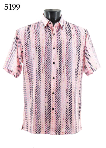 Bassiri Short Sleeve Button Down Casual Printed Men's Shirt -Diagonal Stripes Pattern #5199