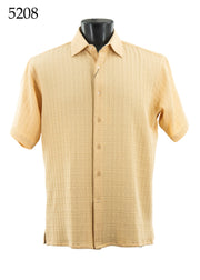 Bassiri Short Sleeve Button Down Casual Tone on Tone Men's Shirt - Shadow Stripes Pattern Cream #5208