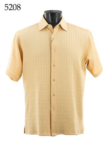 Bassiri Short Sleeve Button Down Casual Tone on Tone Men's Shirt - Shadow Stripes Pattern Cream #5208
