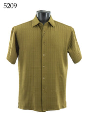 Bassiri Short Sleeve Button Down Casual Tone on Tone Men's Shirt - Shadow Stripes Pattern Olive #5209