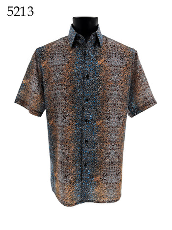 Bassiri Short Sleeve Button Down Casual Printed Men's Shirt - Abstract Pattern #5213