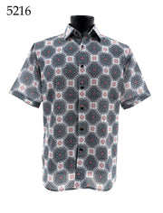 Bassiri Short Sleeve Button Down Casual Printed Men's Shirt - Geometric Pattern #5216