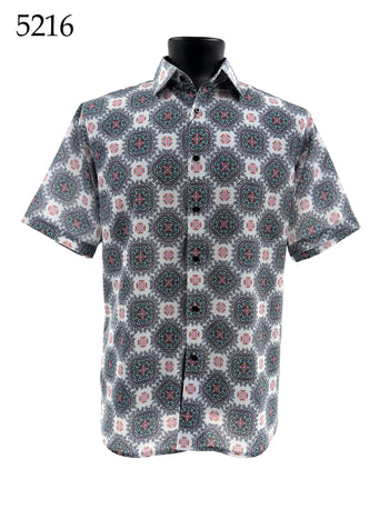 Bassiri Short Sleeve Button Down Casual Printed Men's Shirt - Geometric Pattern #5216