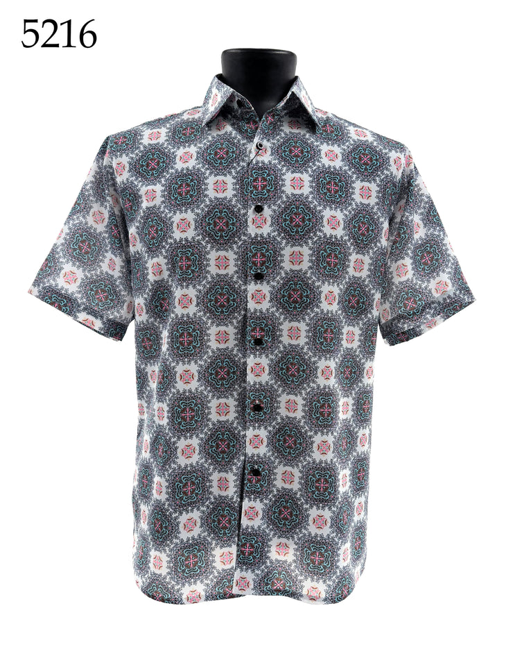 Bassiri Short Sleeve Button Down Casual Printed Men's Shirt - Geometric Pattern #5216