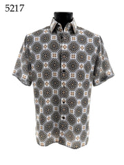 Bassiri Short Sleeve Button Down Casual Printed Men's Shirt - Geometric Pattern #5217