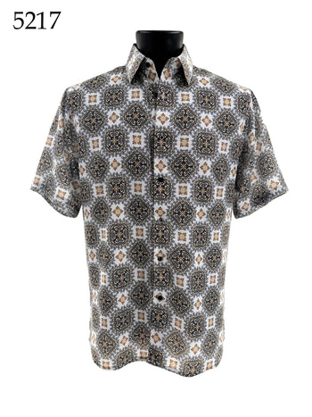 Bassiri Short Sleeve Button Down Casual Printed Men's Shirt - Geometric Pattern #5217