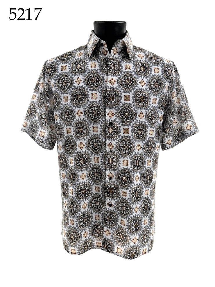 Bassiri Short Sleeve Button Down Casual Printed Men's Shirt - Geometric Pattern #5217