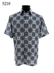 Bassiri Short Sleeve Button Down Casual Printed Men's Shirt - Geometric Pattern #5218