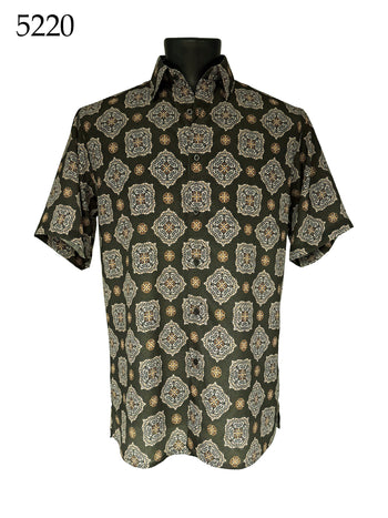 Bassiri Short Sleeve Button Down Casual Printed Men's Shirt - Geometric Pattern #5220