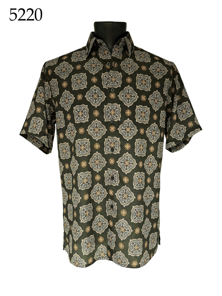 Bassiri Short Sleeve Button Down Casual Printed Men's Shirt - Geometric Pattern #5220