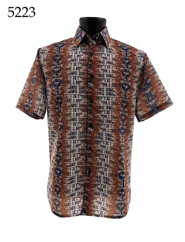 Bassiri Short Sleeve Button Down Casual Printed Men's Shirt - Abstract Pattern #5223