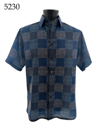 Bassiri Short Sleeve Button Down Casual Printed Men's Shirt - Geometric Pattern #5230