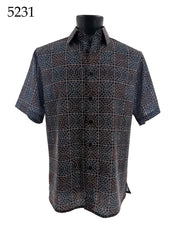 Bassiri Short Sleeve Button Down Casual Printed Men's Shirt - Geometric Pattern #5231