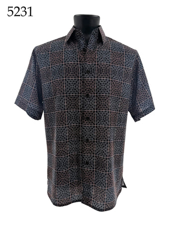 Bassiri Short Sleeve Button Down Casual Printed Men's Shirt - Geometric Pattern #5231
