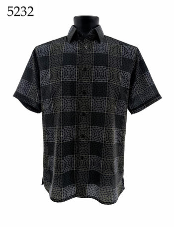 Bassiri Short Sleeve Button Down Casual Printed Men's Shirt - Geometric Pattern #5232