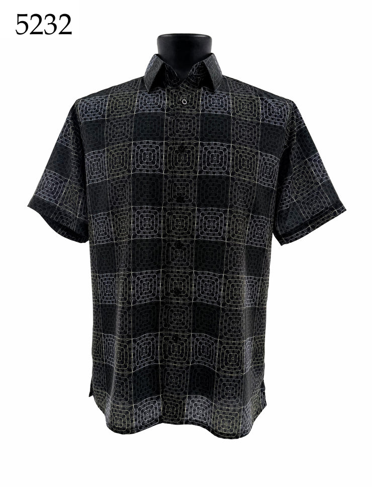 Bassiri Short Sleeve Button Down Casual Printed Men's Shirt - Geometric Pattern #5232