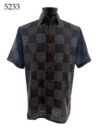 Bassiri Short Sleeve Button Down Casual Printed Men's Shirt - Geometric Pattern #5233